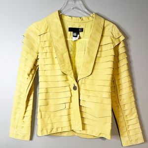 Just Cavalli Yellow Tiered Leather Jacket Size M